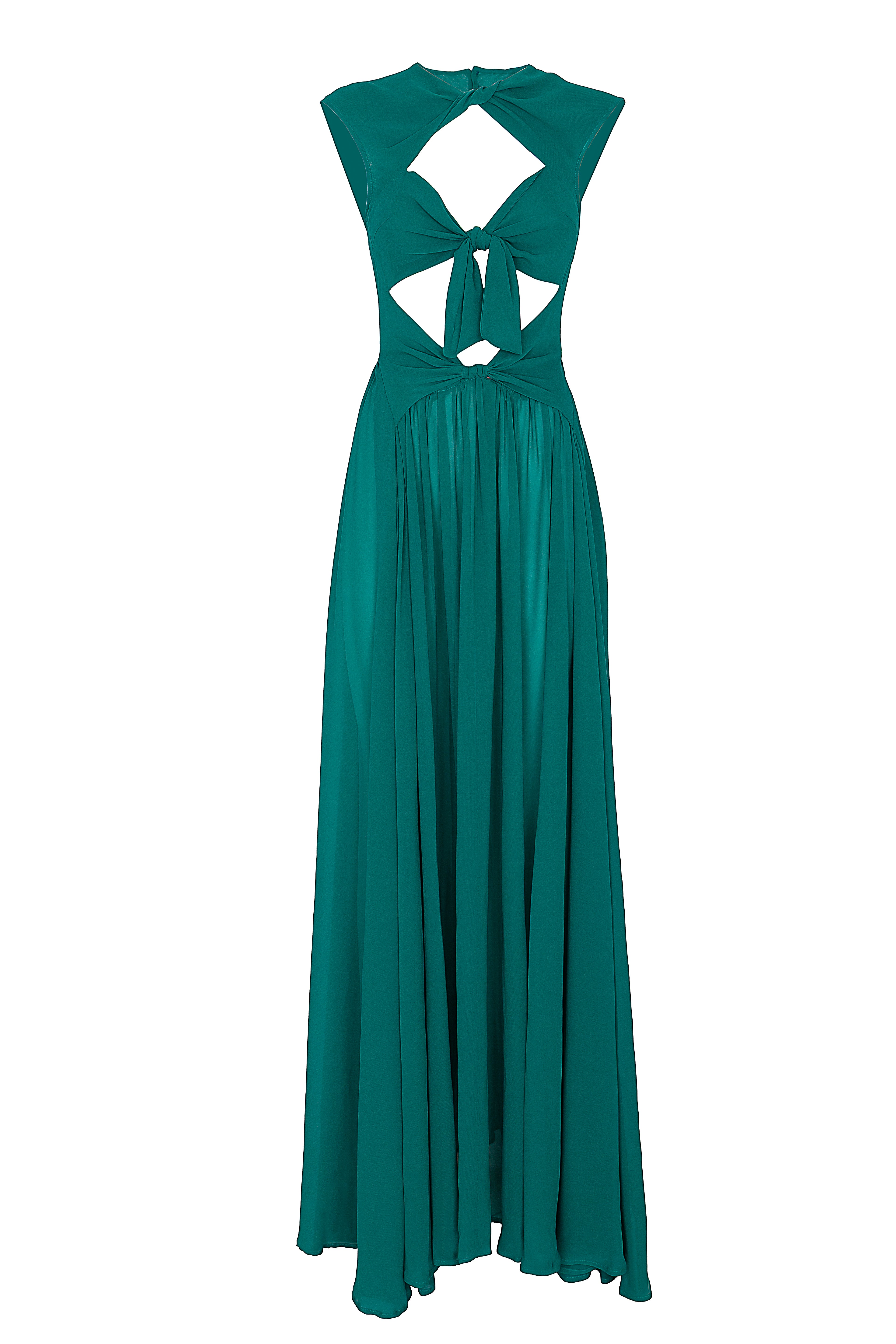 Cut-Out Chiffon Maxi Dress Emerald Green Elizabeth Geneve Cut-Out Chiffon Maxi Dress Emerald Green Elizabeth Geneve