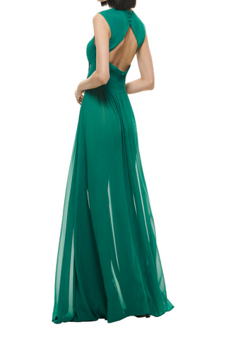 Cut-Out Chiffon Maxi Dress Emerald Green Elizabeth Geneve Cut-Out Chiffon Maxi Dress Emerald Green Elizabeth Geneve