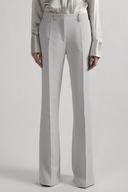 Elegant Pearl Grey Crepe Flared Pants